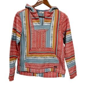 Faherty Baja Hoodie XS 100% Cotton Striped Surf Pullover Red Blue Boho Coastal